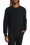 Allsaints Thermal Cotton & Wool Crewneck Sweater In Racing Green Marl