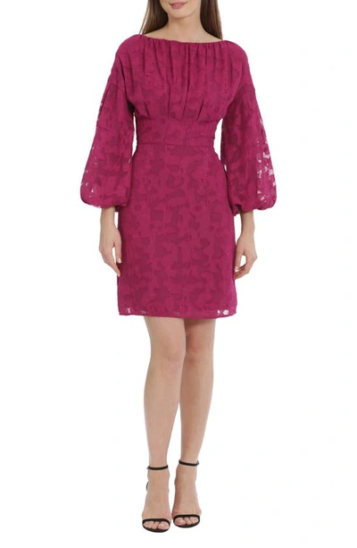 Maggy London Balloon Sleeve Jacquard Sheath Dress In Fuchsia