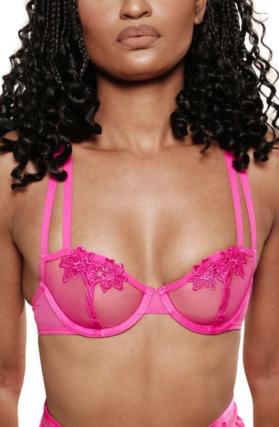 Love, Vera Floral Appliqué Underwire Balconette Bra In Magenta