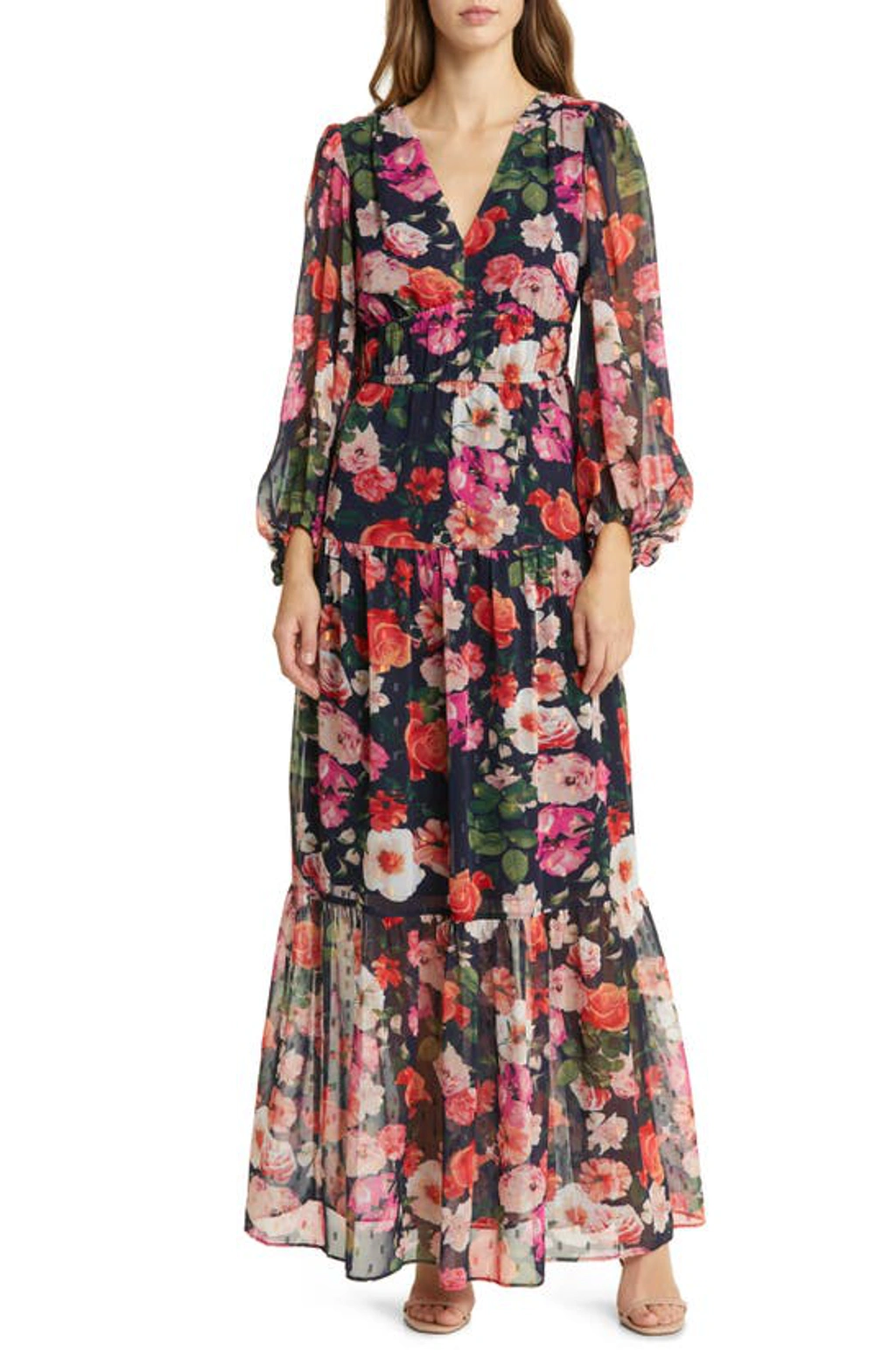 eliza j pleated floral chiffon maxi dress Navy Blue Blue Floral Pleated Floral Chiffon Maxi Dress Eliza J Pleated  Floral Chiffon Maxi Dress