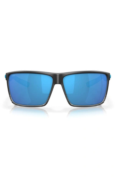 Costa Del Mar Rincon 63mm Polarized Oversize Rectangular Sunglasses In Matte Smoke Crystal / Blue