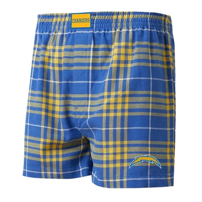 Concepts Sport Men's  Powder Blue, Gold Los Angeles Chargers Concord Flannel Boxers In Powder Blue,gold