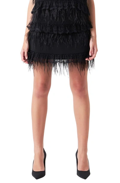 Endless Rose Lace & Feather Miniskirt In Black