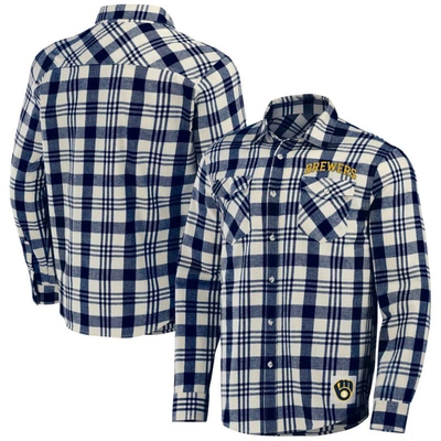 Darius Rucker Collection By Fanatics Navy Milwaukee Brewers Plaid Flannel Button-up Shirt