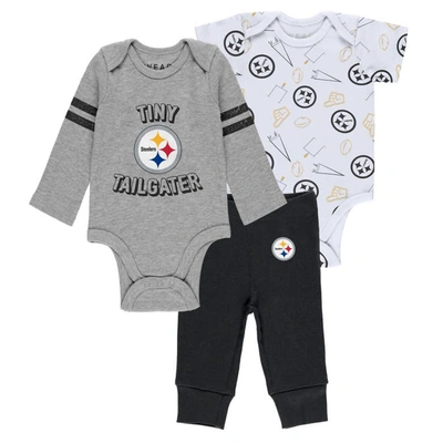 Wear By Erin Andrews Babies' Newborn & Infant  Gray/black/white Pittsburgh Steelers Three-piece Turn Me Aroun In Gray,black