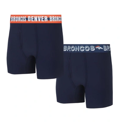 Concepts Sport Denver Broncos Gauge Knit Boxer Brief Two-pack In Navy
