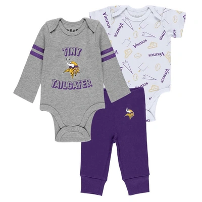 Wear By Erin Andrews Babies' Newborn & Infant  Gray/purple/white Minnesota Vikings Three-piece Turn Me Around