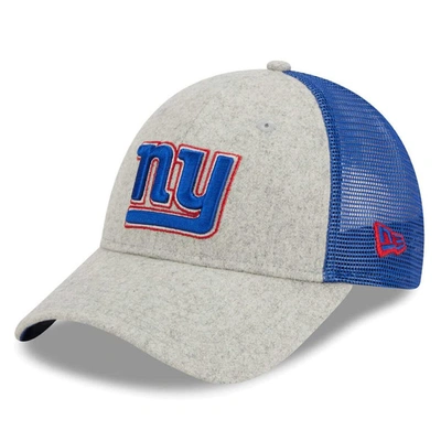 New Era Men's  Heather Gray, Royal New York Giants Pop Trucker 9forty Adjustable Hat In Heather Gray,royal