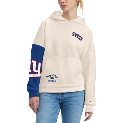 Tommy Hilfiger Women's  Cream, Royal New York Giants Harriet Pullover Hoodie In Cream,royal