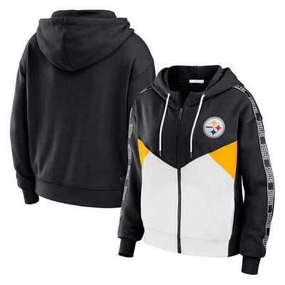 Wear By Erin Andrews Black/white Pittsburgh Steelers Plus Size Color Block Full-zip Hoodie