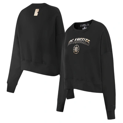 Pro Standard Black La Clippers Glam Cropped Pullover Sweatshirt