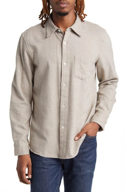Buck Mason Pacific Twill One Pocket Button-up Shirt In Natural/ Heather Grey