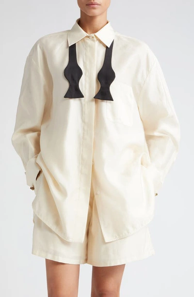 Max Mara Marea Oversize Button-up Shirt With Bow Tie In Ivory