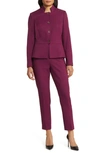 Tahari Asl Stand Collar Jacket & Pants In Bordeaux