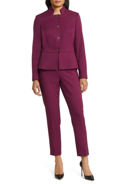 Tahari Asl Stand Collar Jacket & Trousers In Bordeaux