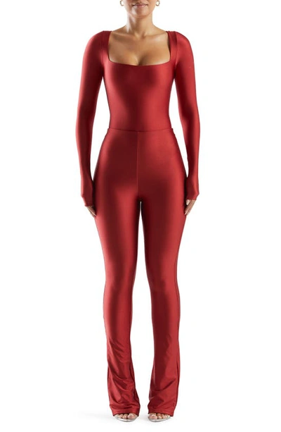 Naked Wardrobe Squared Away Long Sleeve Bodysuit In Red