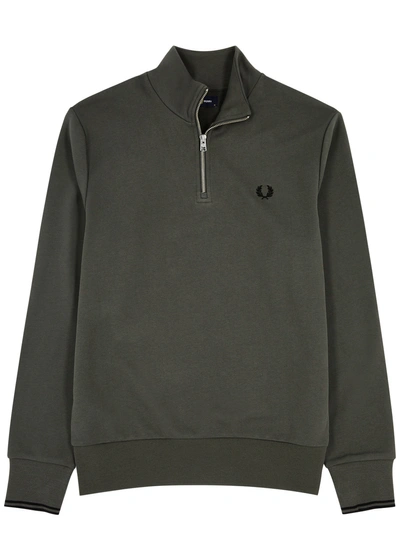 Fred Perry Logo-embroidered Cotton Half-zip Sweatshirt In Grey