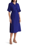 Connected Apparel Batwing Sleeve Midi Shirtdress In Electric Blue
