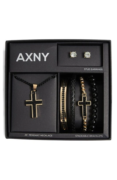American Exchange Cross Pendant Necklace, Assorted Bracelets & Earrings Set In Gold