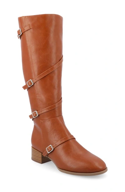 Journee Collection Elettra Tru Comfort Buckle Knee High Boot In Cognac