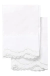 Melange Home Set Of 2 Double Scallop Embroidered 300 Thread Count Cotton Pillowcases In White