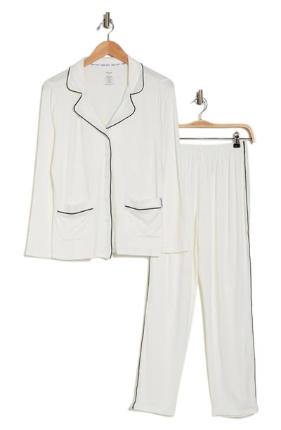 Nine West Long Sleeve Button-up Shirt & Pants Pajamas In Coconut Milk