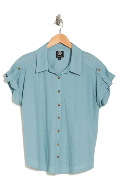 Bobeau Short Sleeve Button-up Shirt In Stone Blue