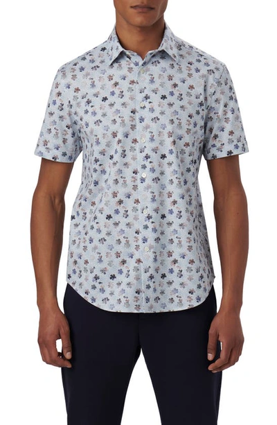 Bugatchi Miles Ooohcotton® Floral Short Sleeve Button-up Shirt In Classic Blue