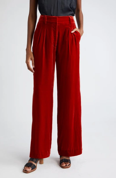 Ulla Johnson Veronica Wide Leg Velvet Pants In Red