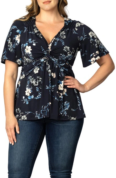 Kiyonna Abby Twist Front Top In French Blue Garden