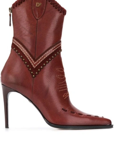 Dsquared2 120mm Westerly Stitched Leather Boots In Red