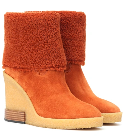 Tod's 85mm Shearling & Suede Boots In Orange