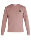 Stone Island Logo-patch Long-sleeved Cotton T-shirt In Pink
