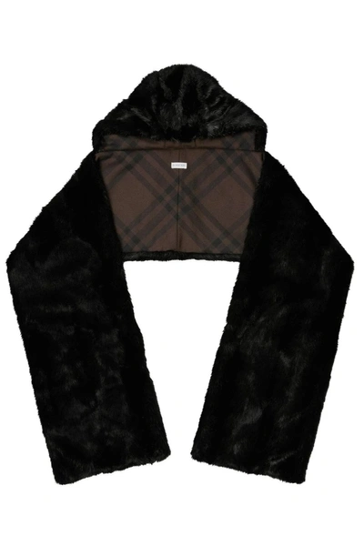 Burberry Hooded Faux-fur Scarf In Black