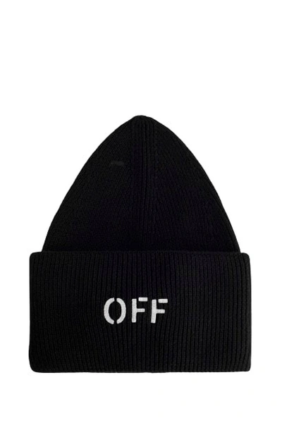 Off-white Off Stamp 罗纹针织套头帽 In Black