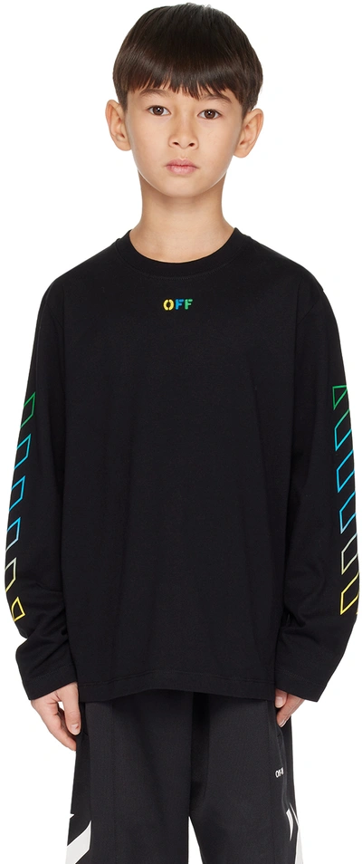 Off-white Kids' Arrows Rainbow Cotton T-shirt In Black Multicolor