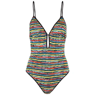 Missoni Striped-knit Plunge Swimsuit In Multicoloured
