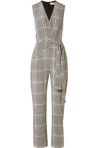 L Agence Julia Prince Of Wales Checked Silk-crepe Jumpsuit In Black