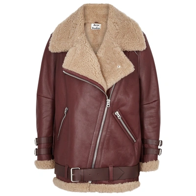 Acne Studios Velocite Shearling-lined Leather Jacket In Burgundy