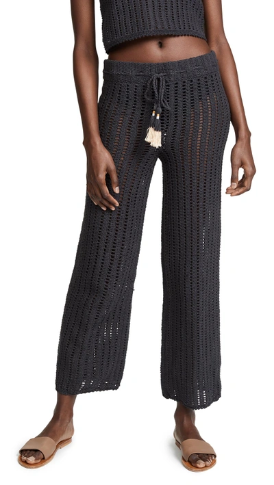 She Made Me Sita Cotton Crochet Pants In Charcoal