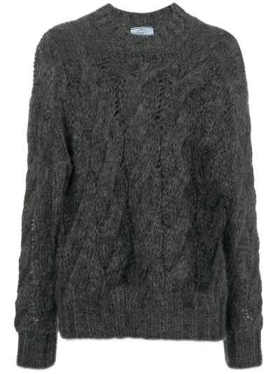 Prada Cable Knit Jumper In Grey