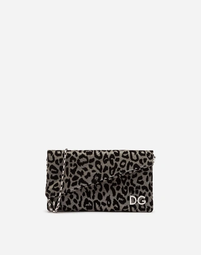 Dolce & Gabbana Dg Girls Clutch In Lurex Jacquard Fabric And Leopard-print Velvet In Silver