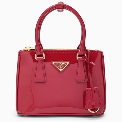 Prada Mini Galleria Bag In Cherry Patent Leather In Burgundy