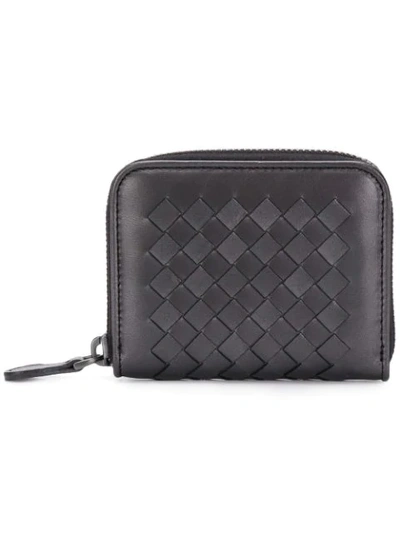 Bottega Veneta Intrecciato Zip-around Leather Wallet In Grey