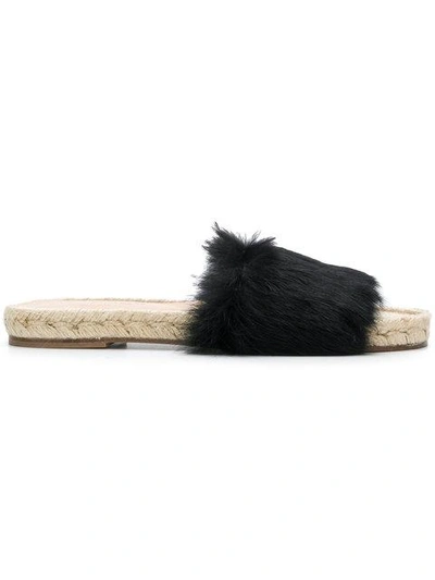 Solange Sandals Rabbit Fur Sliders In Black