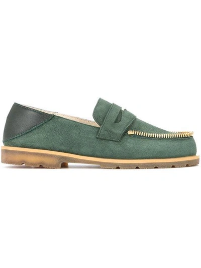 Le Mocassin Zippe Avocat Suede Loafers In Green