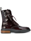 Tod's Lace-up Buckle Boots In Red