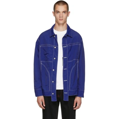 Eckhaus Latta Ssense Exclusive Blue Nylon Jacket In Primaryblue