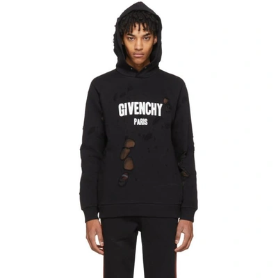 Givenchy Black Distressed Logo Hoodie In 001 Black | ModeSens
