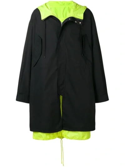 Juunj Neon Hooded Parka Coat In Black